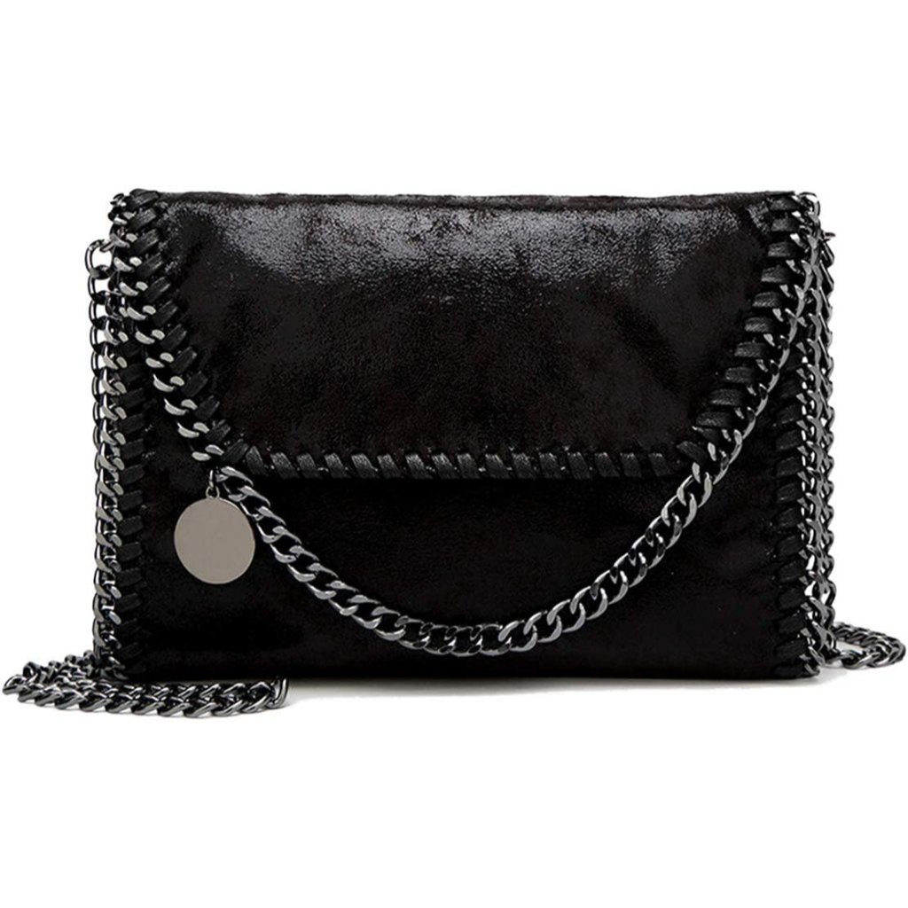 Designer Black Leather Chain Crossbody Bag For Women, Stylish & Compact